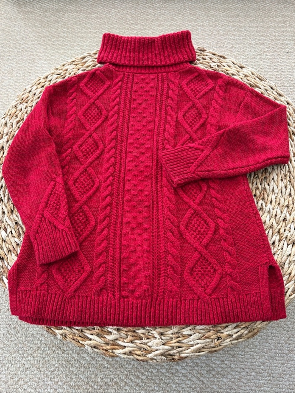 Lands’ End Chunky Cable Turtleneck Cotton Wool Blend Sweater